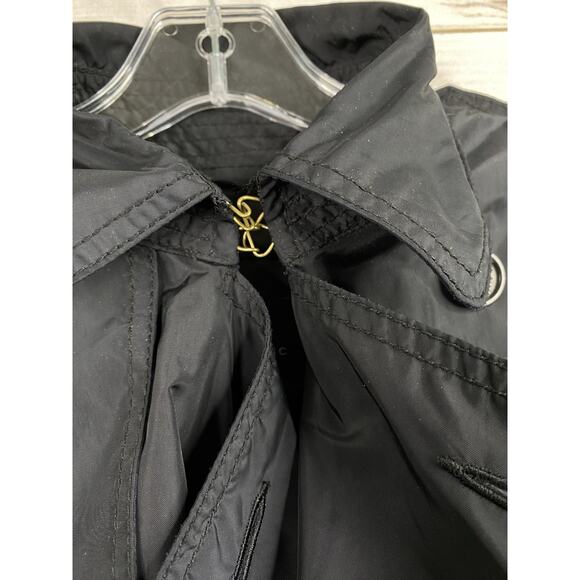 Banana Republic Rain Coat Womens S Black Polyurethane Coated Trench Belted 90s - Picture 5 of 14